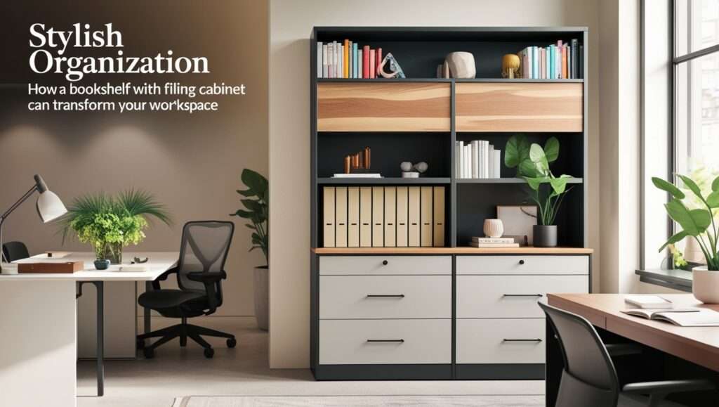 bookshelf with filing cabinet